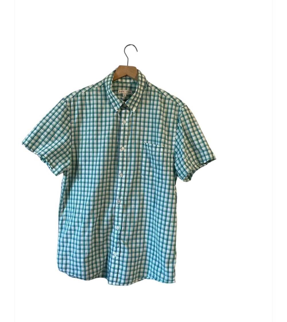 Slate & Stone Men's Green and Blue Plaid Short Sleeve Button-Down Shirt